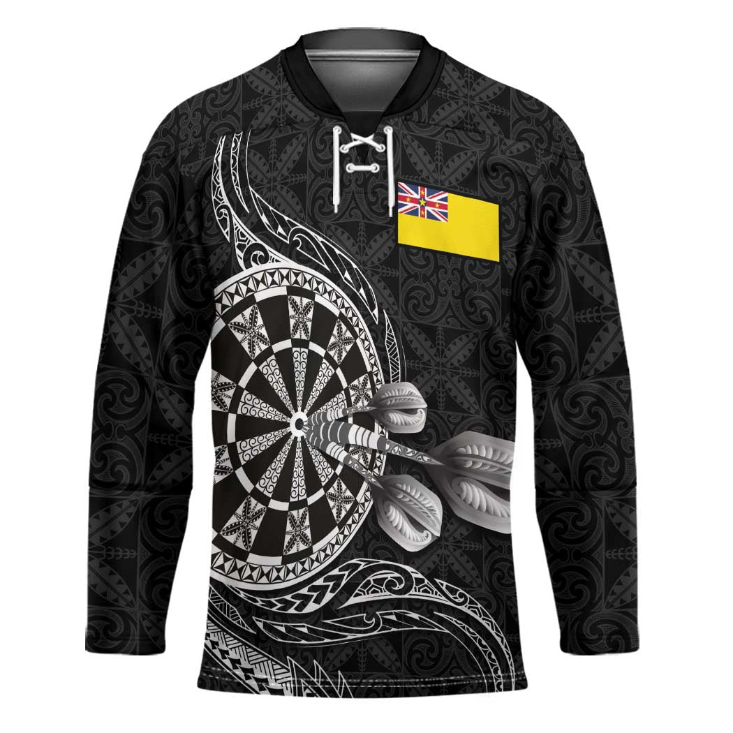 Personalised Niue Darts Masters Hockey Jersey Tribal Hiapo Dartboard LT03 Unisex Black - Polynesian Pride