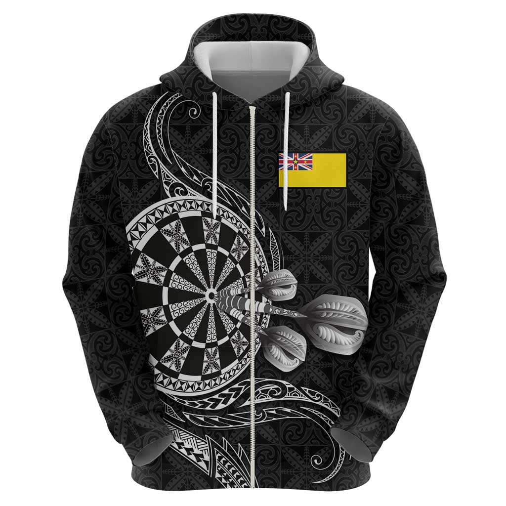 Personalised Niue Darts Masters Hoodie Tribal Hiapo Dartboard - Polynesian Pride
