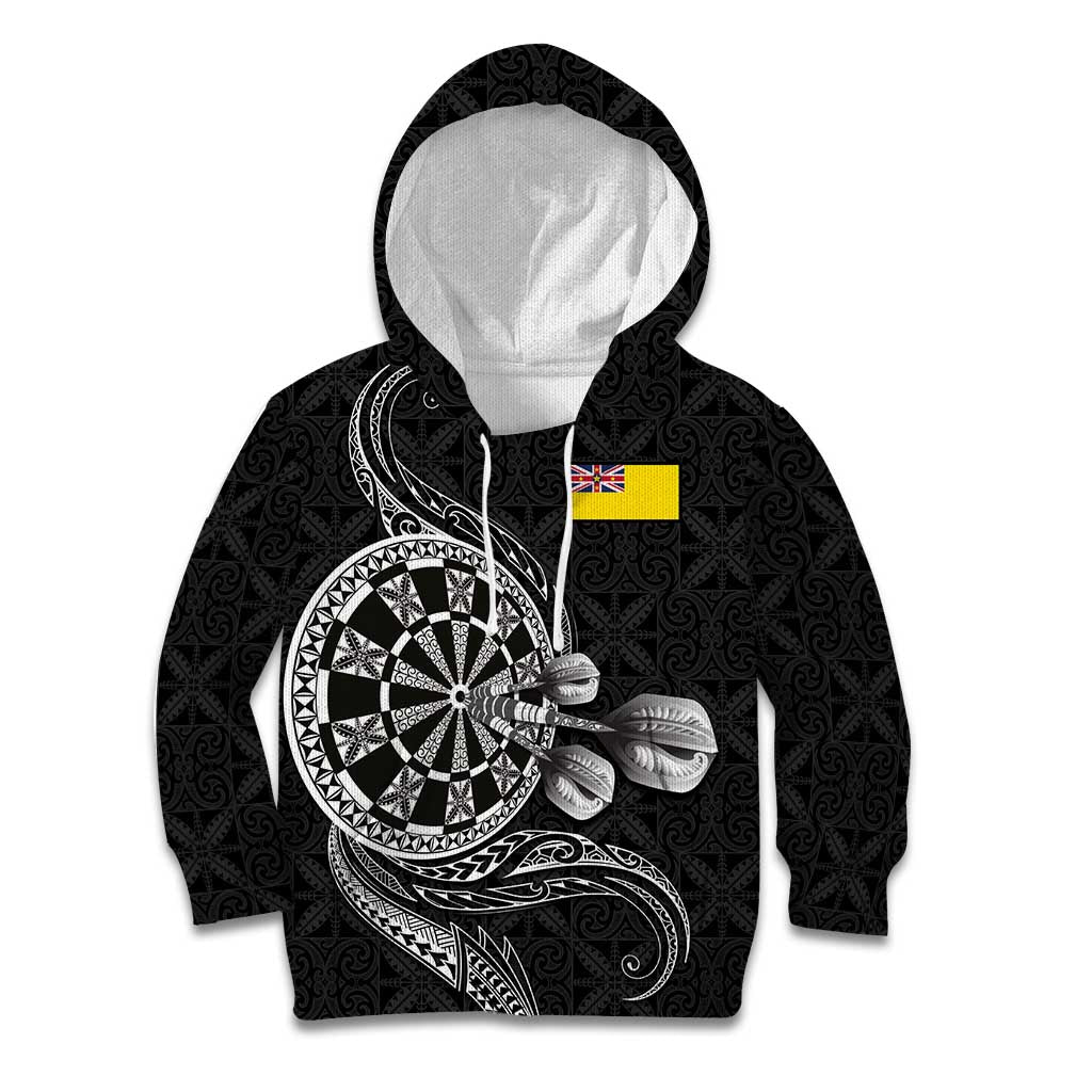 Personalised Niue Darts Masters Kid Hoodie Tribal Hiapo Dartboard - Polynesian Pride