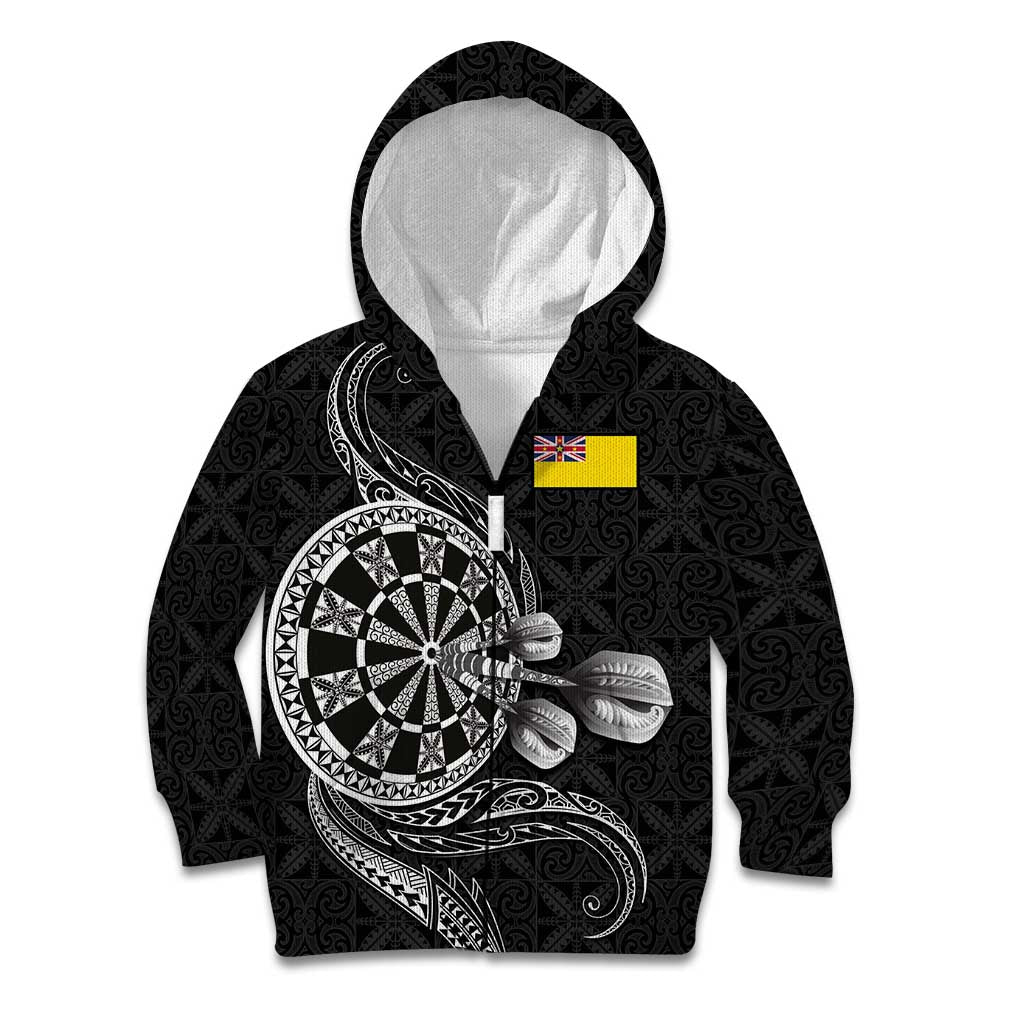 Personalised Niue Darts Masters Kid Hoodie Tribal Hiapo Dartboard - Polynesian Pride