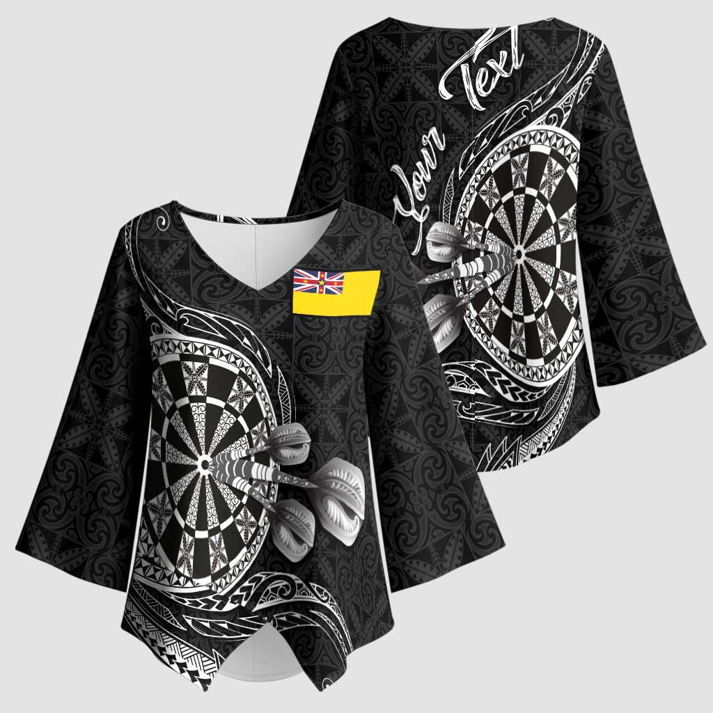Personalised Niue Darts Masters Kimono Sleeve Blouse Tribal Hiapo Dartboard - Polynesian Pride
