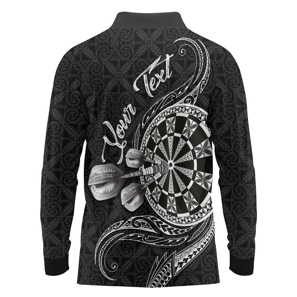 Personalised Niue Darts Masters Long Sleeve Polo Shirt Tribal Hiapo Dartboard LT03 - Polynesian Pride