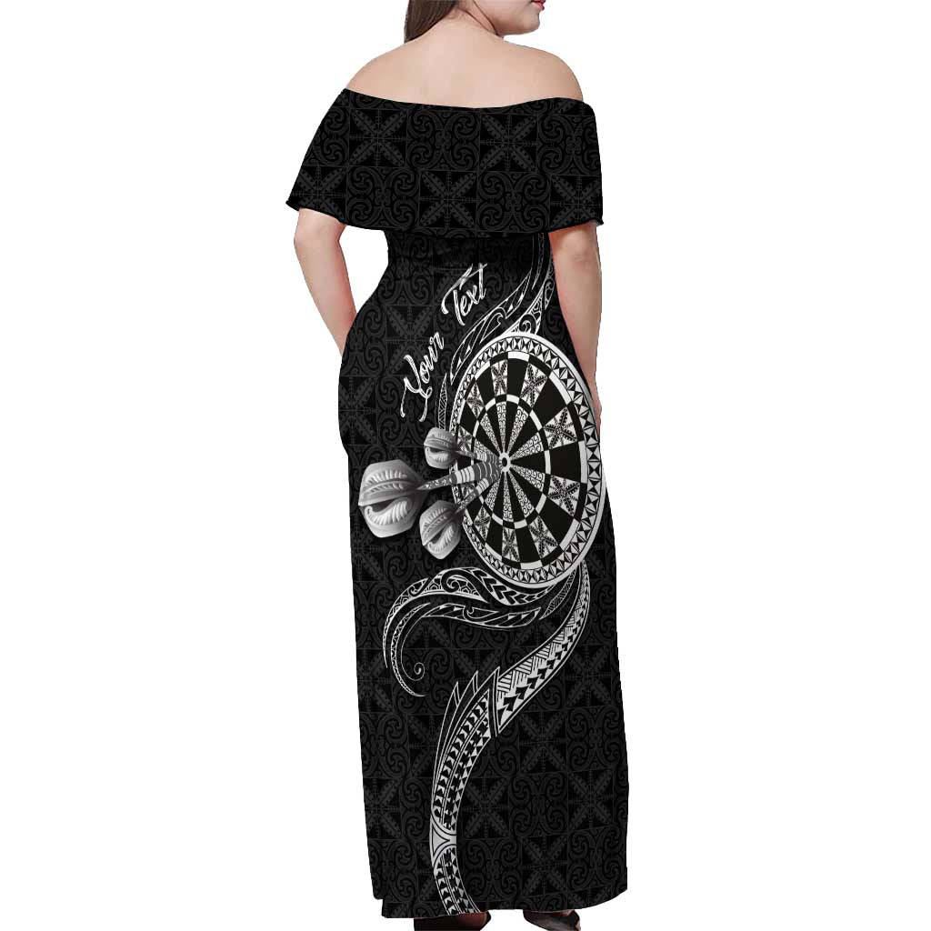 Personalised Niue Darts Masters Off Shoulder Maxi Dress Tribal Hiapo Dartboard - Polynesian Pride