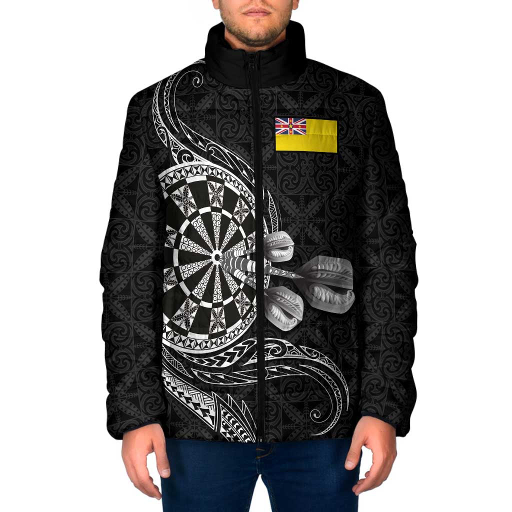 Personalised Niue Darts Masters Padded Jacket Tribal Hiapo Dartboard LT03 Men Black - Polynesian Pride