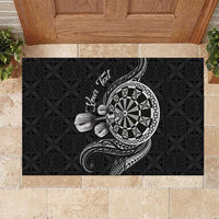 Personalised Niue Darts Masters Rubber Doormat Tribal Hiapo Dartboard LT03 Black - Polynesian Pride