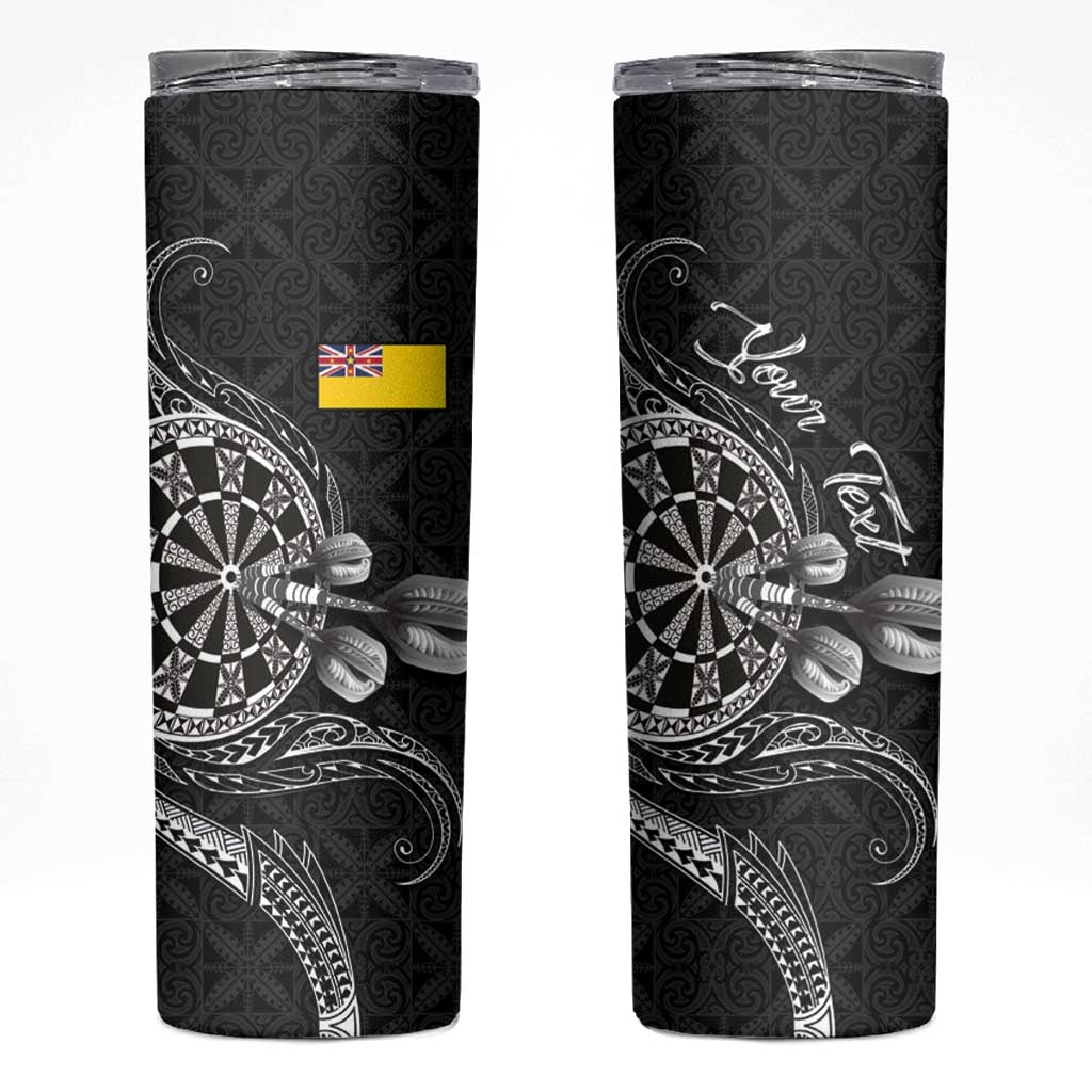 Personalised Niue Darts Masters Skinny Tumbler Tribal Hiapo Dartboard - Polynesian Pride