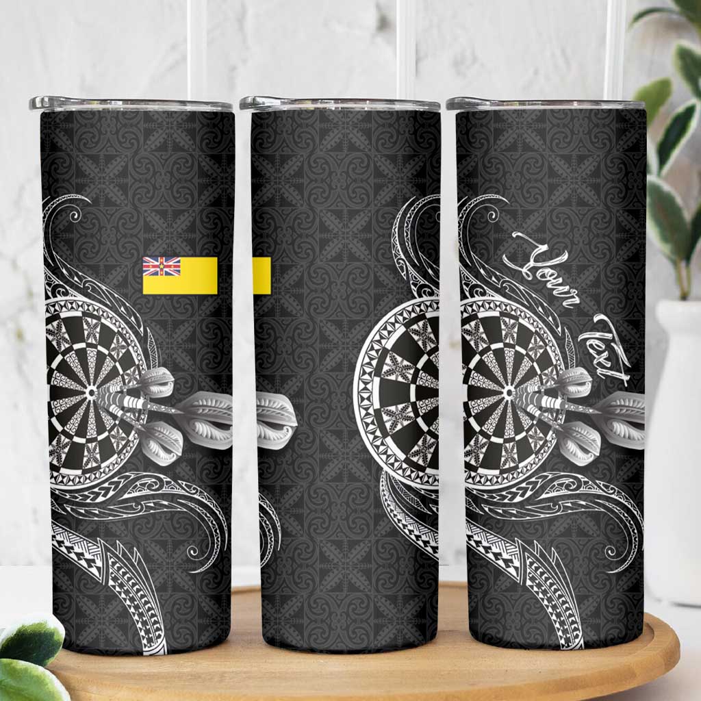 Personalised Niue Darts Masters Skinny Tumbler Tribal Hiapo Dartboard - Polynesian Pride