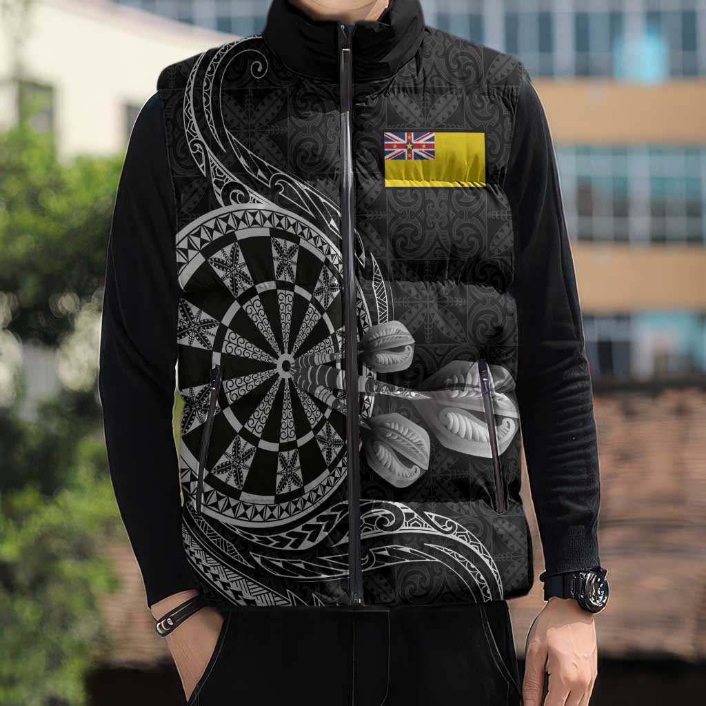 Personalised Niue Darts Masters Sleeveless Puffer Jacket Tribal Hiapo Dartboard LT03 - Polynesian Pride
