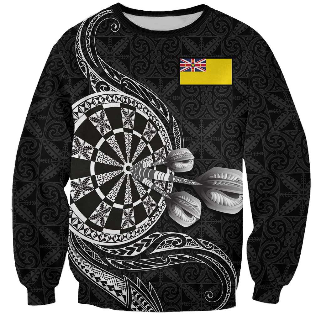 Personalised Niue Darts Masters Sweatshirt Tribal Hiapo Dartboard LT03 Unisex Black - Polynesian Pride