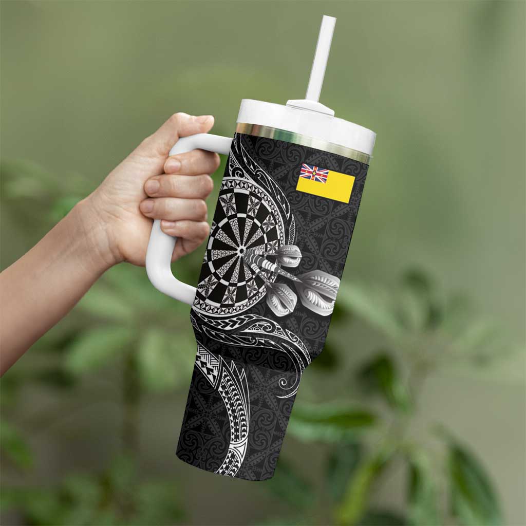 Personalised Niue Darts Masters Tumbler With Handle Tribal Hiapo Dartboard - Polynesian Pride