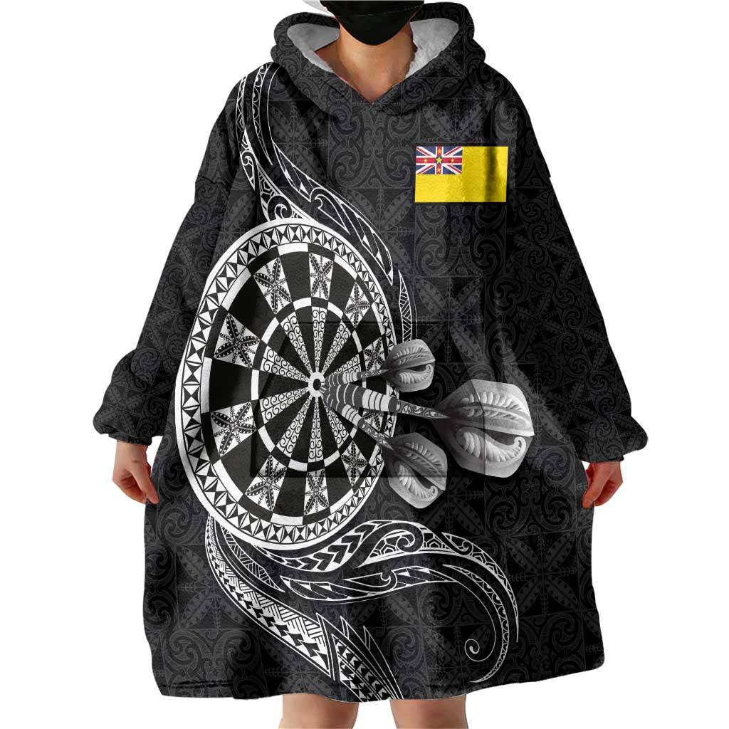 Personalised Niue Darts Masters Wearable Blanket Hoodie Tribal Hiapo Dartboard - Polynesian Pride