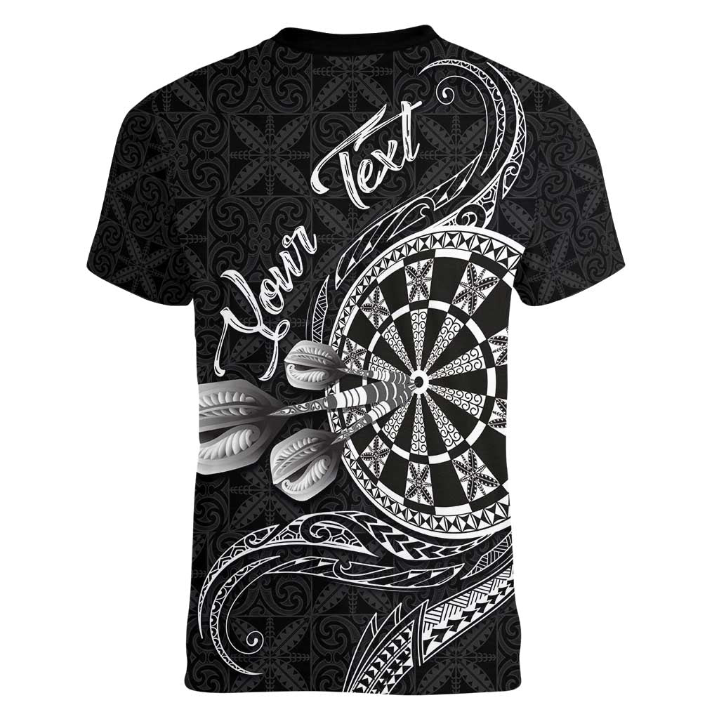 Personalised Niue Darts Masters Women V-Neck T-Shirt Tribal Hiapo Dartboard - Polynesian Pride