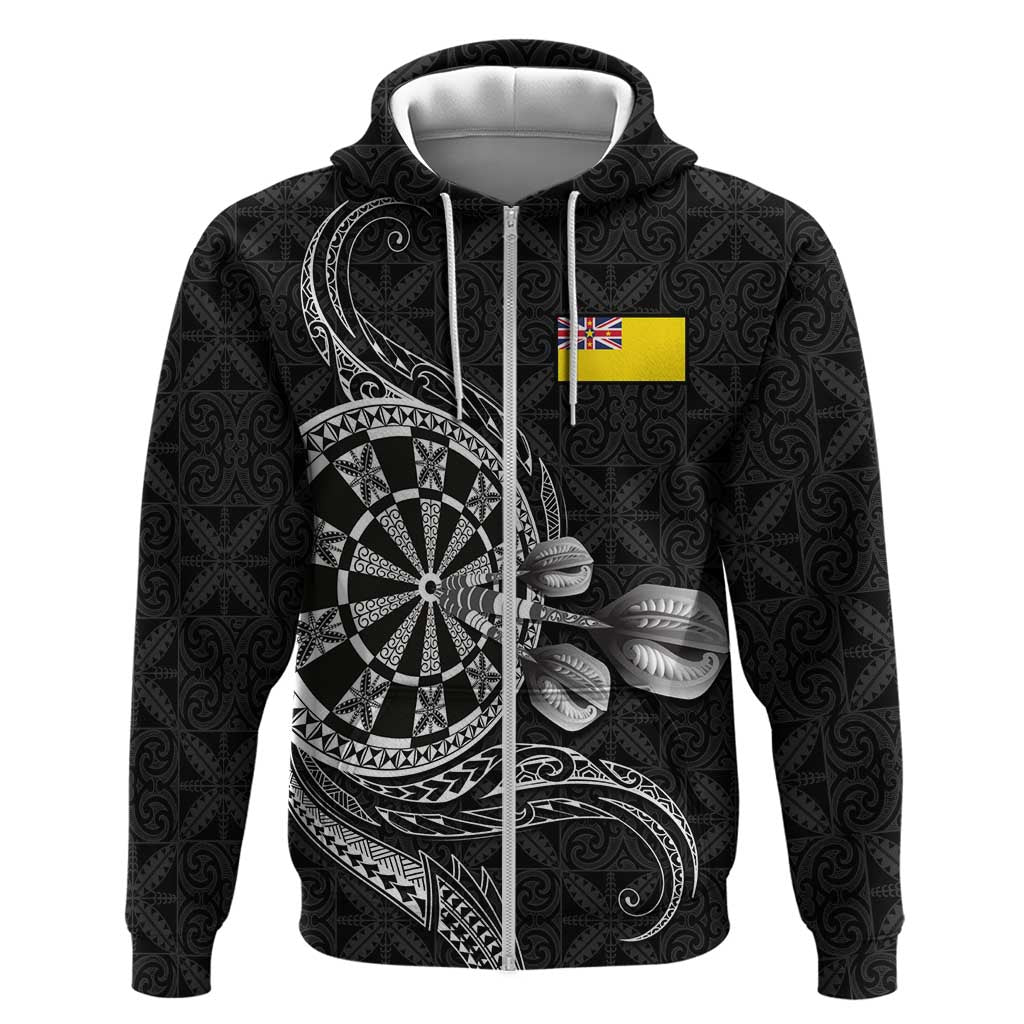 Personalised Niue Darts Masters Zip Hoodie Tribal Hiapo Dartboard - Polynesian Pride