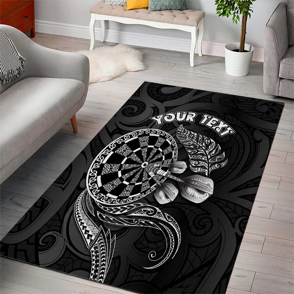 Personalised New Zealand Aotearoa Darts Masters Area Rug Tribal Silver Fern and Ta Moko Dartboard - Polynesian Pride