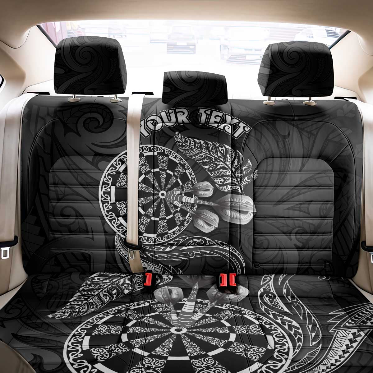 Personalised New Zealand Aotearoa Darts Masters Back Car Seat Cover Tribal Silver Fern and Ta Moko Dartboard - Polynesian Pride