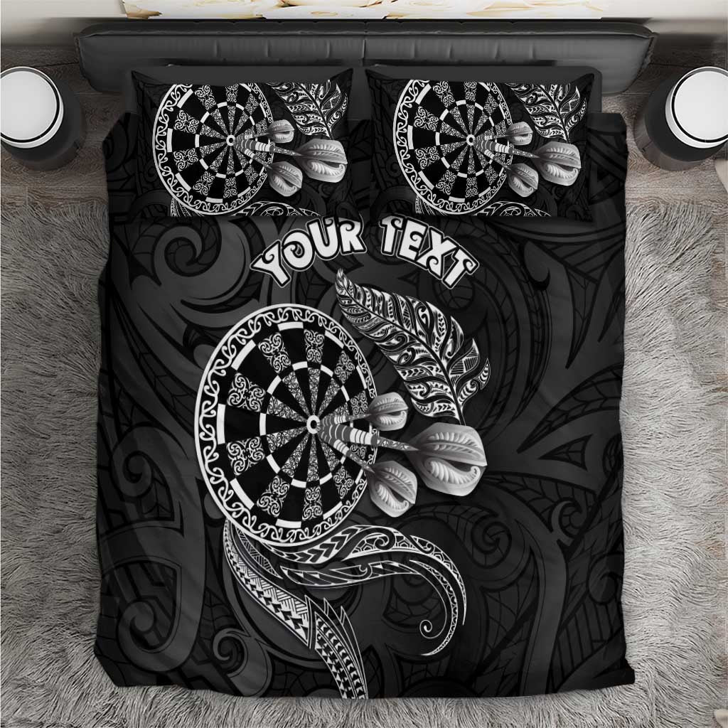 Personalised New Zealand Aotearoa Darts Masters Bedding Set Tribal Silver Fern and Ta Moko Dartboard - Polynesian Pride