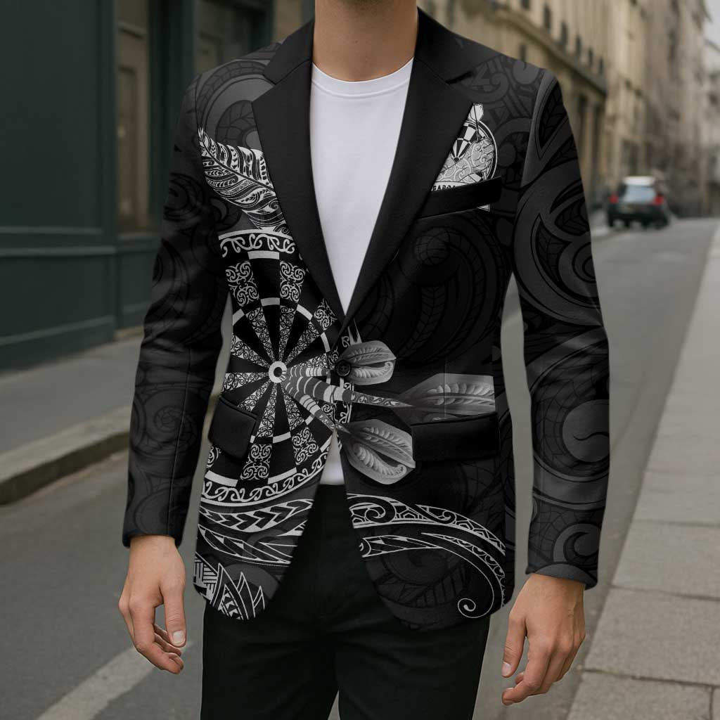Personalised New Zealand Aotearoa Darts Masters Blazer Tribal Silver Fern and Ta Moko Dartboard - Polynesian Pride