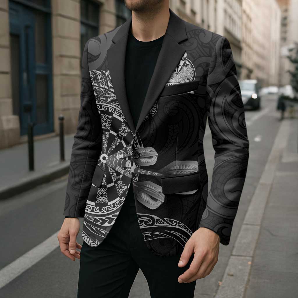Personalised New Zealand Aotearoa Darts Masters Blazer Tribal Silver Fern and Ta Moko Dartboard - Polynesian Pride