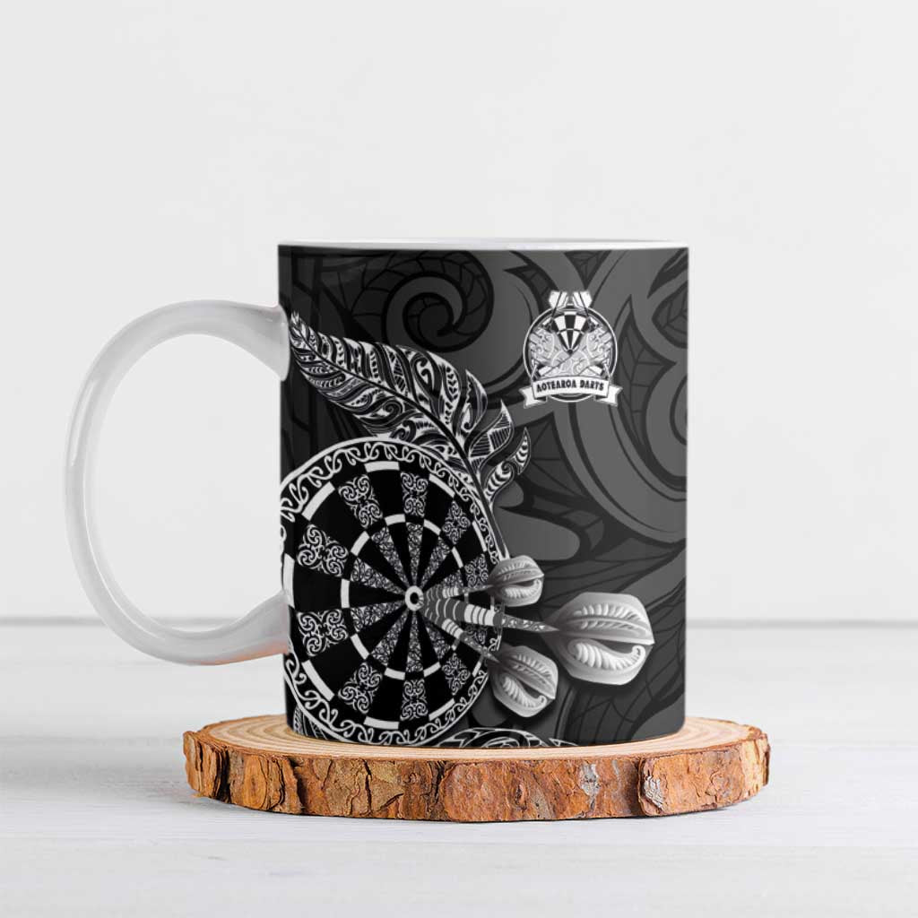 Personalised New Zealand Aotearoa Darts Masters Ceramic Mug Tribal Silver Fern and Ta Moko Dartboard - Polynesian Pride