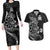 Personalised New Zealand Aotearoa Darts Masters Couples Matching Long Sleeve Bodycon Dress and Hawaiian Shirt Tribal Silver Fern and Ta Moko Dartboard - Polynesian Pride