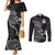 Personalised New Zealand Aotearoa Darts Masters Couples Matching Mermaid Dress and Long Sleeve Button Shirt Tribal Silver Fern and Ta Moko Dartboard - Polynesian Pride