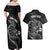 Personalised New Zealand Aotearoa Darts Masters Couples Matching Off Shoulder Maxi Dress and Hawaiian Shirt Tribal Silver Fern and Ta Moko Dartboard - Polynesian Pride
