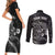 Personalised New Zealand Aotearoa Darts Masters Couples Matching Short Sleeve Bodycon Dress and Long Sleeve Button Shirt Tribal Silver Fern and Ta Moko Dartboard - Polynesian Pride