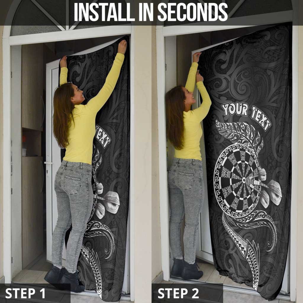 Personalised New Zealand Aotearoa Darts Masters Door Cover Tribal Silver Fern and Ta Moko Dartboard - Polynesian Pride