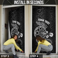 Personalised New Zealand Aotearoa Darts Masters Door Cover Tribal Silver Fern and Ta Moko Dartboard - Polynesian Pride