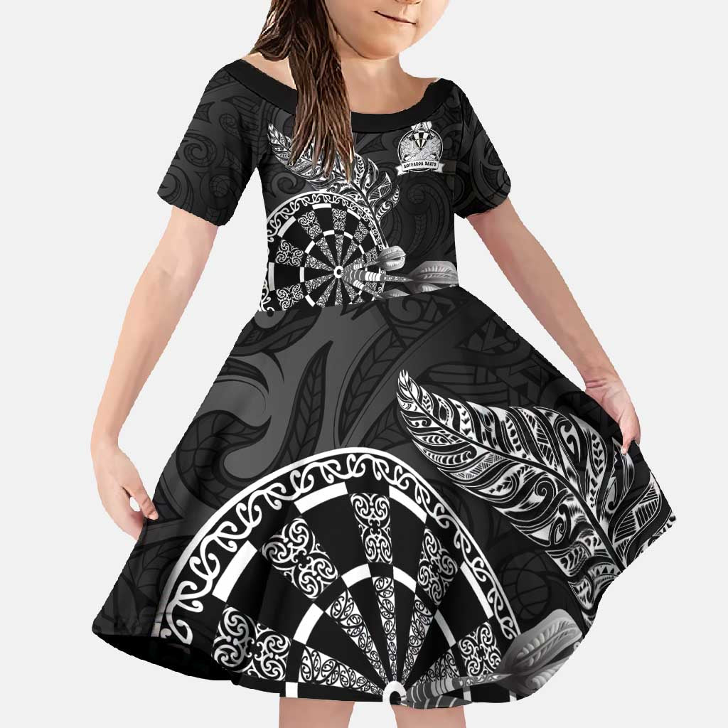 Personalised New Zealand Aotearoa Darts Masters Family Matching Mermaid Dress and Hawaiian Shirt Tribal Silver Fern and Ta Moko Dartboard - Polynesian Pride
