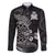 Personalised New Zealand Aotearoa Darts Masters Family Matching Off The Shoulder Long Sleeve Dress and Hawaiian Shirt Tribal Silver Fern and Ta Moko Dartboard - Polynesian Pride