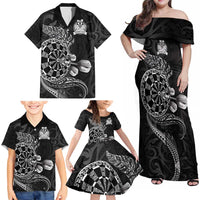 Personalised New Zealand Aotearoa Darts Masters Family Matching Off Shoulder Maxi Dress and Hawaiian Shirt Tribal Silver Fern and Ta Moko Dartboard - Polynesian Pride