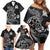 Personalised New Zealand Aotearoa Darts Masters Family Matching Off Shoulder Short Dress and Hawaiian Shirt Tribal Silver Fern and Ta Moko Dartboard - Polynesian Pride