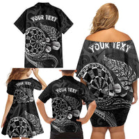 Personalised New Zealand Aotearoa Darts Masters Family Matching Off Shoulder Short Dress and Hawaiian Shirt Tribal Silver Fern and Ta Moko Dartboard - Polynesian Pride