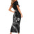 Personalised New Zealand Aotearoa Darts Masters Family Matching Short Sleeve Bodycon Dress and Hawaiian Shirt Tribal Silver Fern and Ta Moko Dartboard - Polynesian Pride