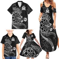 Personalised New Zealand Aotearoa Darts Masters Family Matching Summer Maxi Dress and Hawaiian Shirt Tribal Silver Fern and Ta Moko Dartboard - Polynesian Pride
