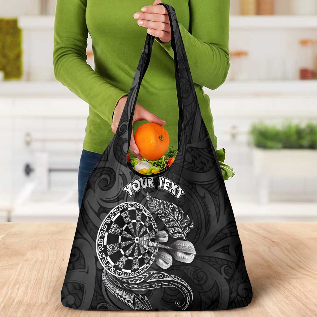 Personalised New Zealand Aotearoa Darts Masters Grocery Bag Tribal Silver Fern and Ta Moko Dartboard - Polynesian Pride