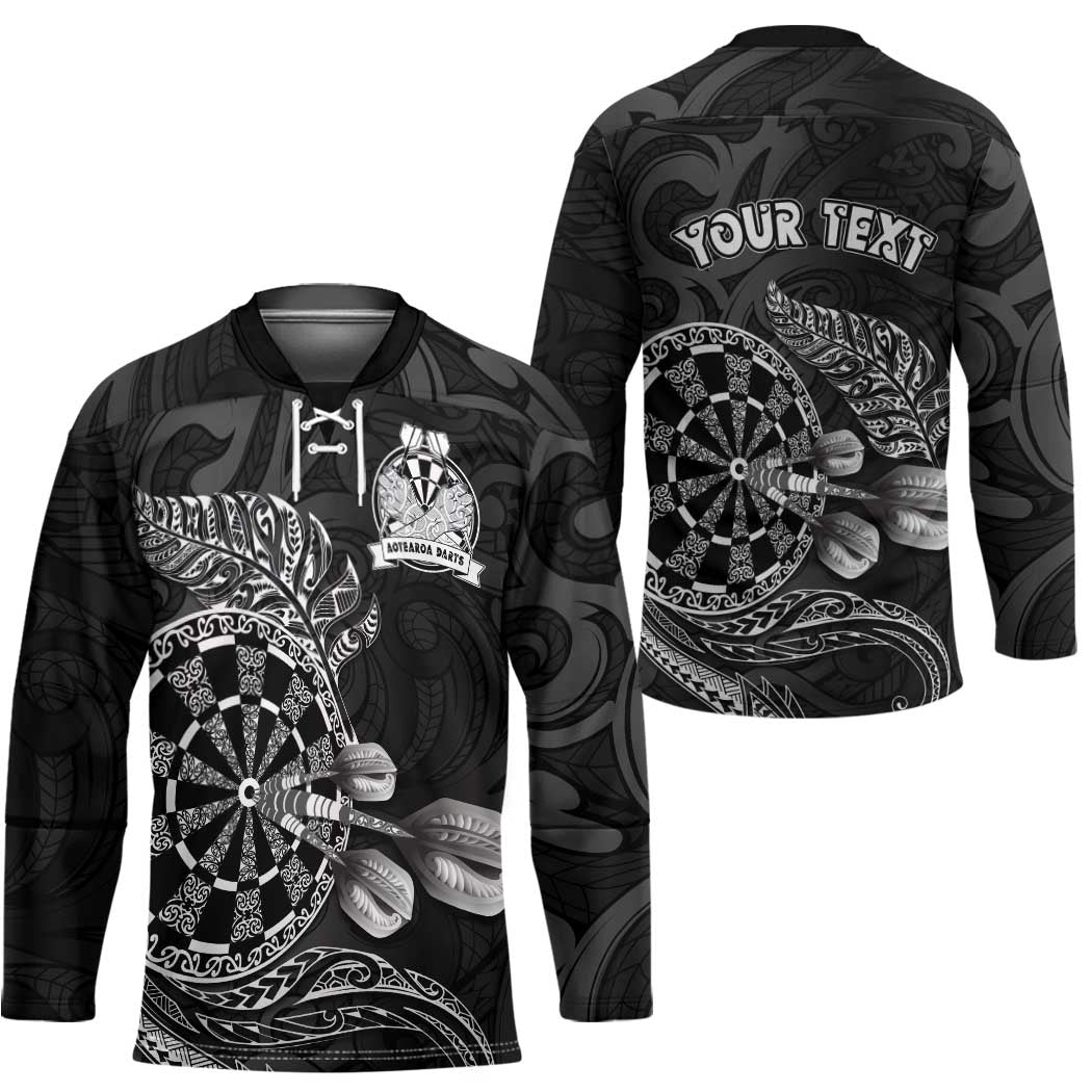 Personalised New Zealand Aotearoa Darts Masters Hockey Jersey Tribal Silver Fern and Ta Moko Dartboard - Polynesian Pride