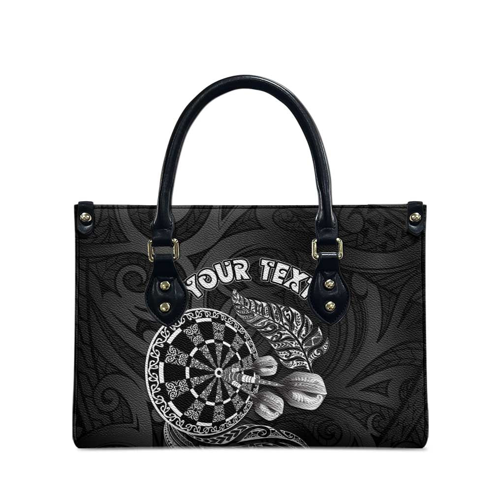 Personalised New Zealand Aotearoa Darts Masters Leather Bag Tribal Silver Fern and Ta Moko Dartboard - Polynesian Pride