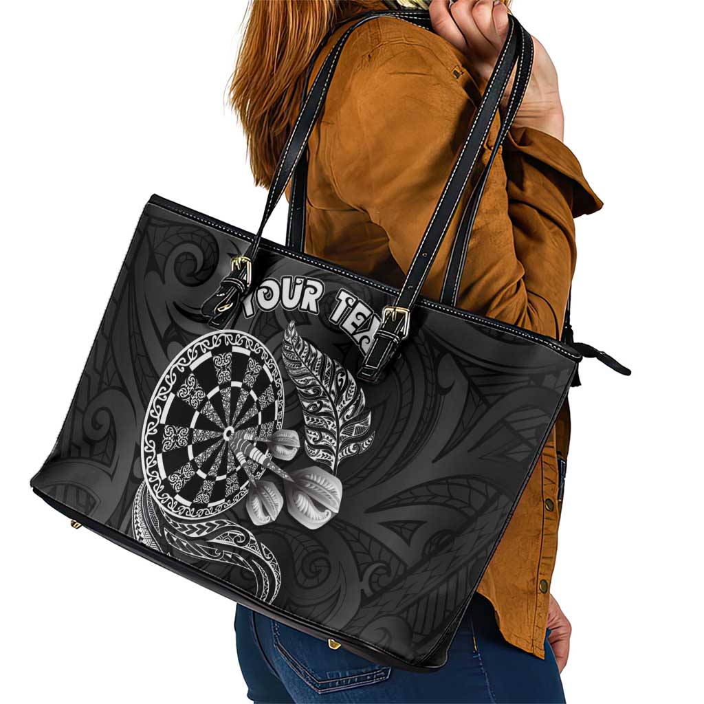 Personalised New Zealand Aotearoa Darts Masters Leather Tote Bag Tribal Silver Fern and Ta Moko Dartboard - Polynesian Pride