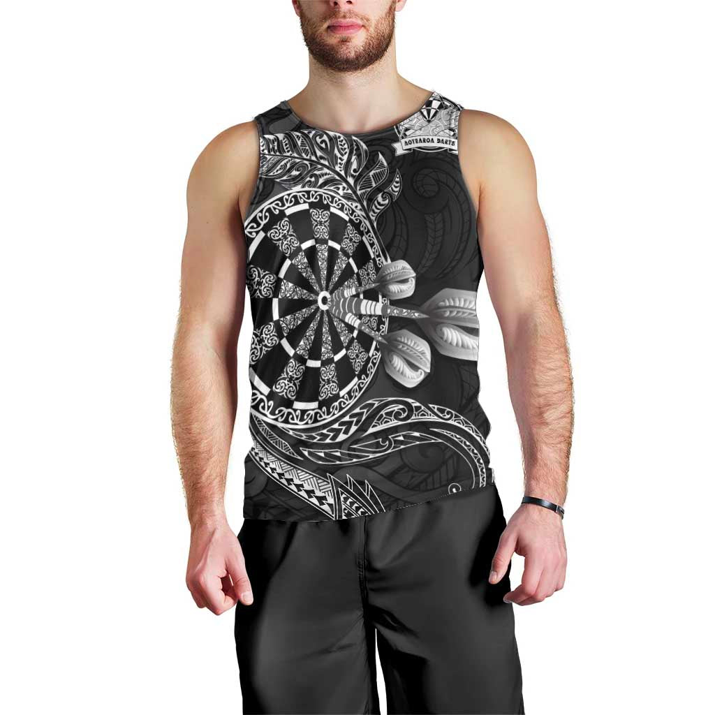 Personalised New Zealand Aotearoa Darts Masters Men Tank Top Tribal Silver Fern and Ta Moko Dartboard - Polynesian Pride