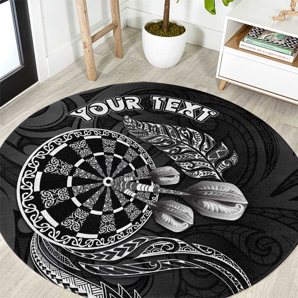 Personalised New Zealand Aotearoa Darts Masters Round Carpet Tribal Silver Fern and Ta Moko Dartboard - Polynesian Pride