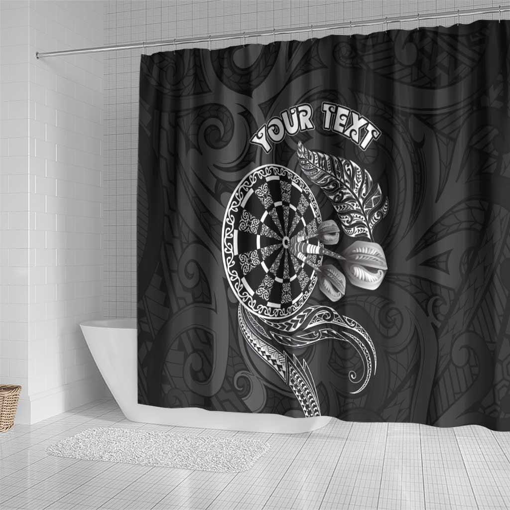 Personalised New Zealand Aotearoa Darts Masters Shower Curtain Tribal Silver Fern and Ta Moko Dartboard - Polynesian Pride