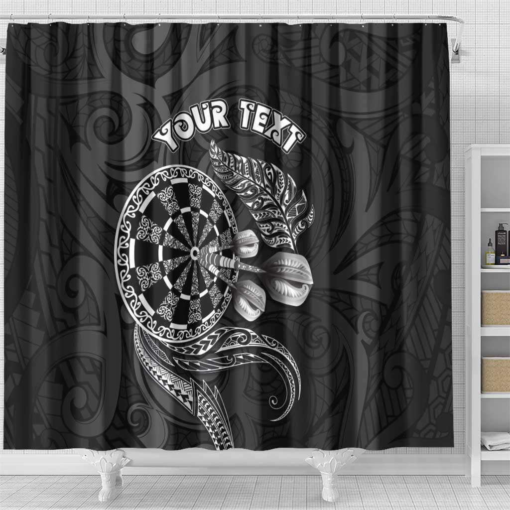 Personalised New Zealand Aotearoa Darts Masters Shower Curtain Tribal Silver Fern and Ta Moko Dartboard - Polynesian Pride