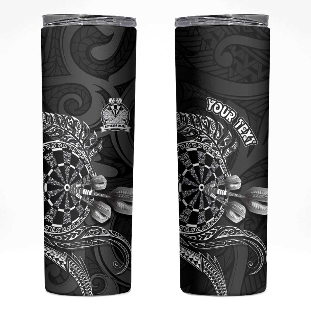 Personalised New Zealand Aotearoa Darts Masters Skinny Tumbler Tribal Silver Fern and Ta Moko Dartboard - Polynesian Pride