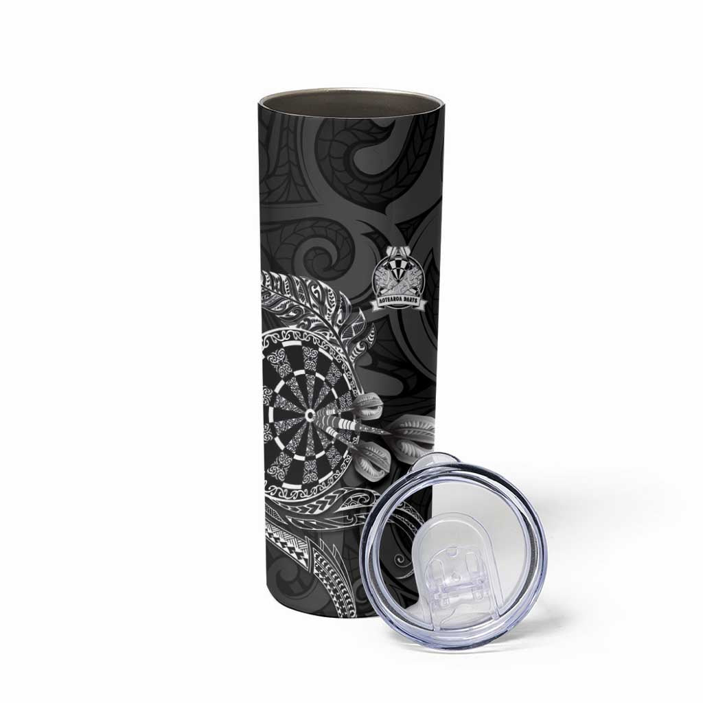 Personalised New Zealand Aotearoa Darts Masters Skinny Tumbler Tribal Silver Fern and Ta Moko Dartboard - Polynesian Pride