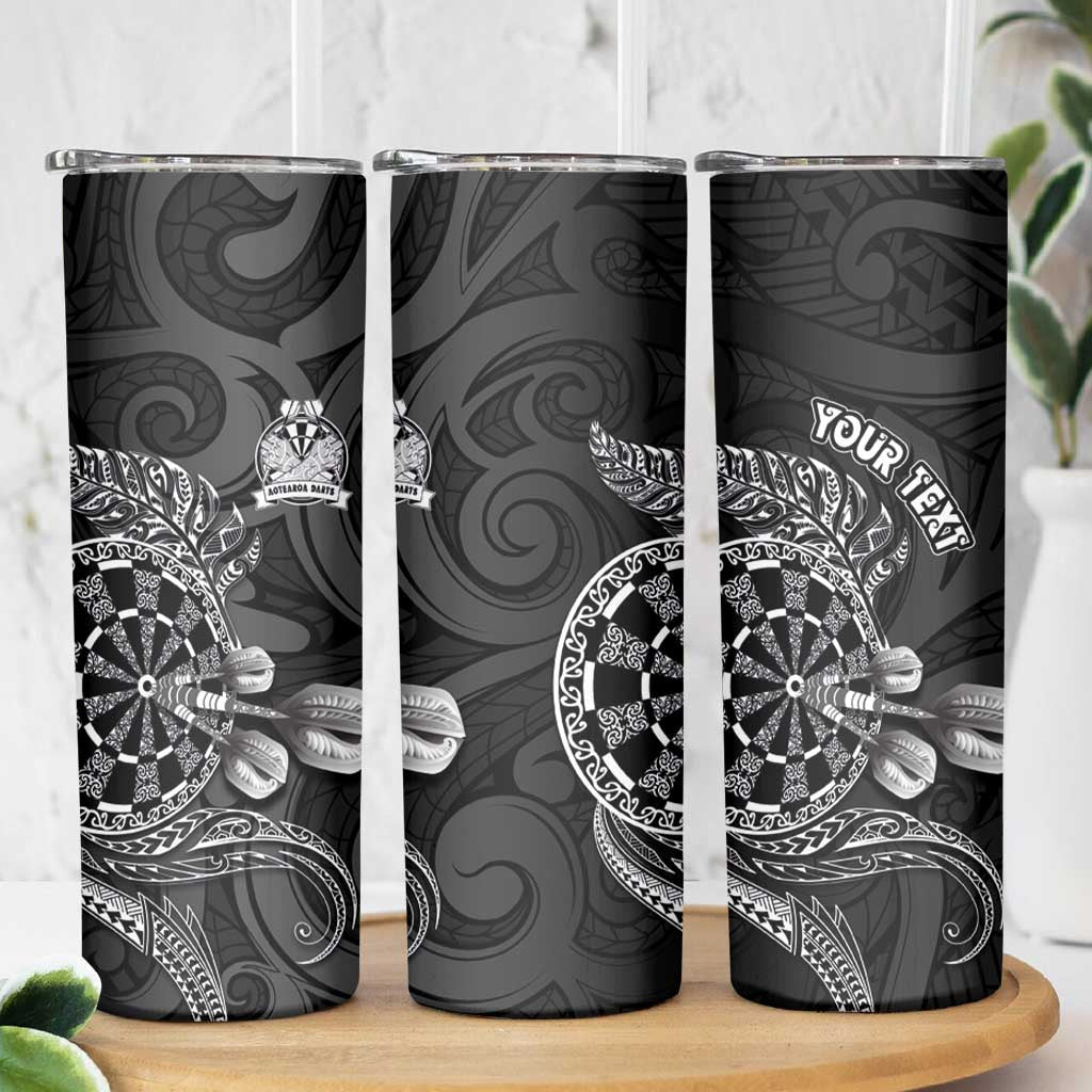 Personalised New Zealand Aotearoa Darts Masters Skinny Tumbler Tribal Silver Fern and Ta Moko Dartboard - Polynesian Pride