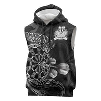 Personalised New Zealand Aotearoa Darts Masters Sleeveless Hoodie Tribal Silver Fern and Ta Moko Dartboard - Polynesian Pride