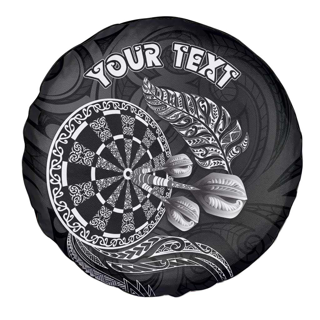 Personalised New Zealand Aotearoa Darts Masters Spare Tire Cover Tribal Silver Fern and Ta Moko Dartboard - Polynesian Pride