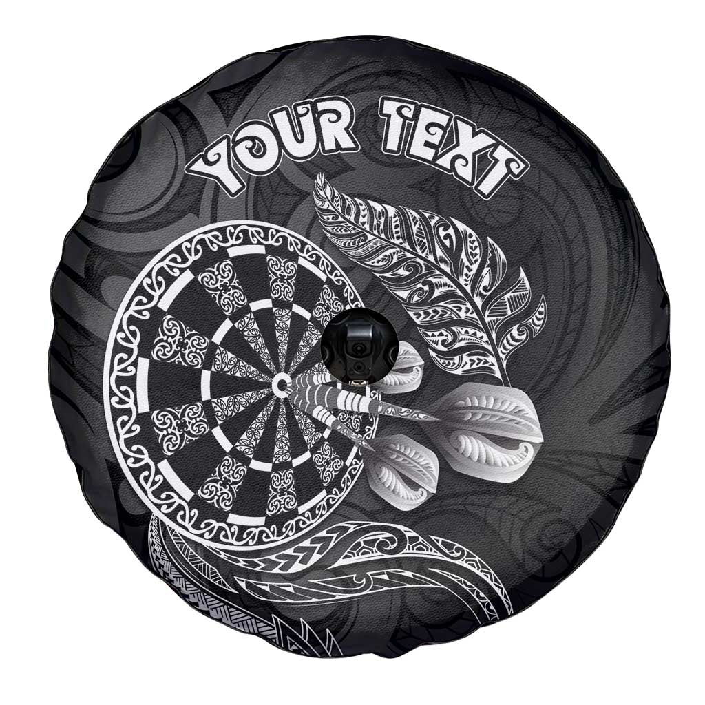 Personalised New Zealand Aotearoa Darts Masters Spare Tire Cover Tribal Silver Fern and Ta Moko Dartboard - Polynesian Pride